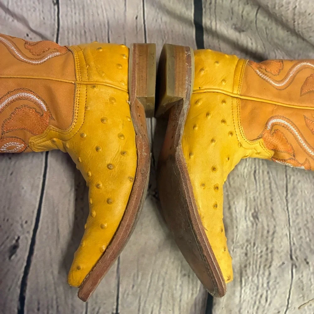montenegro kids western ostrich print boots made in mexico yellow gold sz 6-6.5?